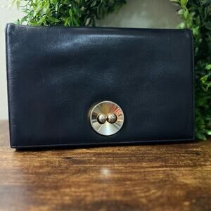 Vintage Paristyle Clutch Bag Navy Blue Leather Made in USA 90s Evening Formal
